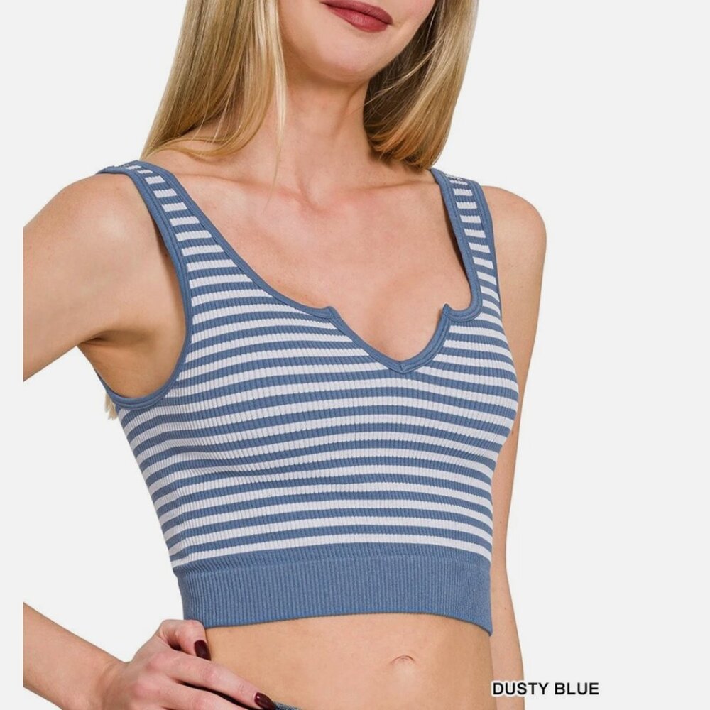 Zenana Pink & White Striped Ribbed Seamless Crop Tank L/XL NEW